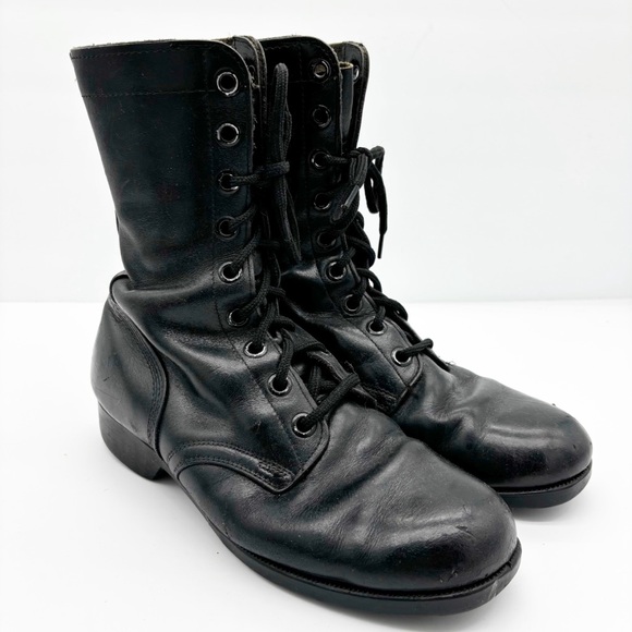 Black Military Leather PJ Combat Boots - Picture 1 of 10